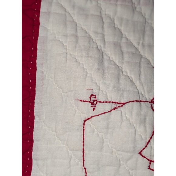 Redwork Colonial Embroidered Quilt Early 1900s Twin 83x67 Pioneer Hand quilted - Picture 16 of 16
